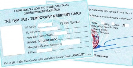 TEMPORARY RESIDENT CARD FOR FOREIGNERS IN VIETNAM/THẺ TẠM TRÚ CHO NGƯỜI NƯỚC NGOÀI TẠI VIỆT NAM